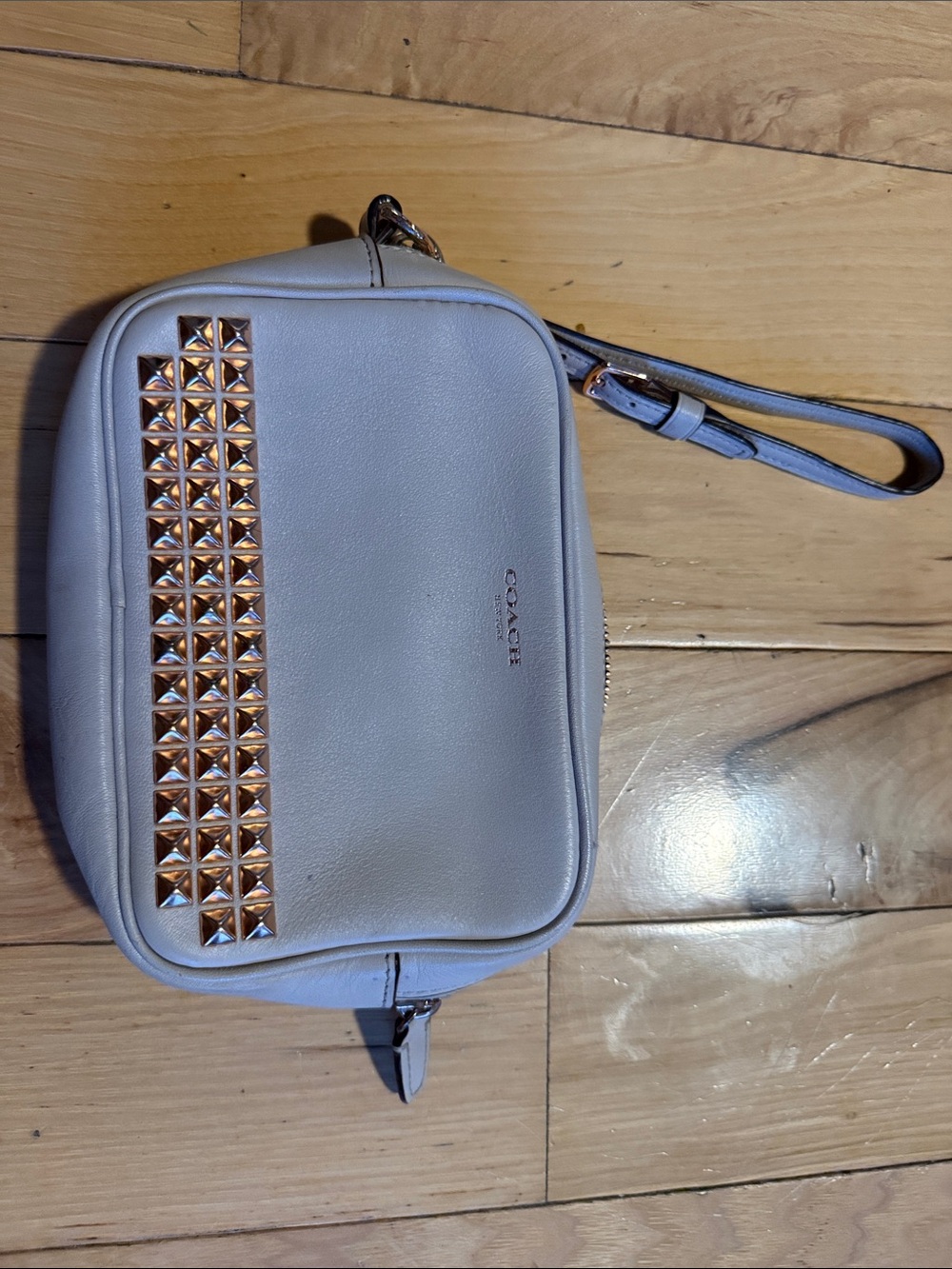 Coach Lavender Leather Wristlet with Gold Pyramid Studs
